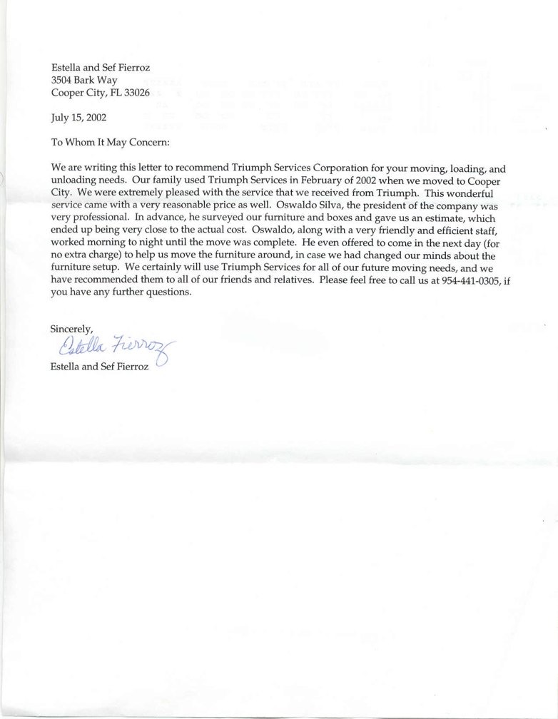 Moving Company referral letter 10