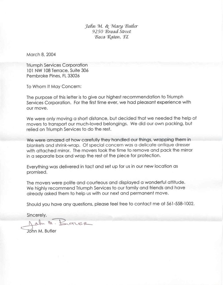 Moving Company referral letter 11